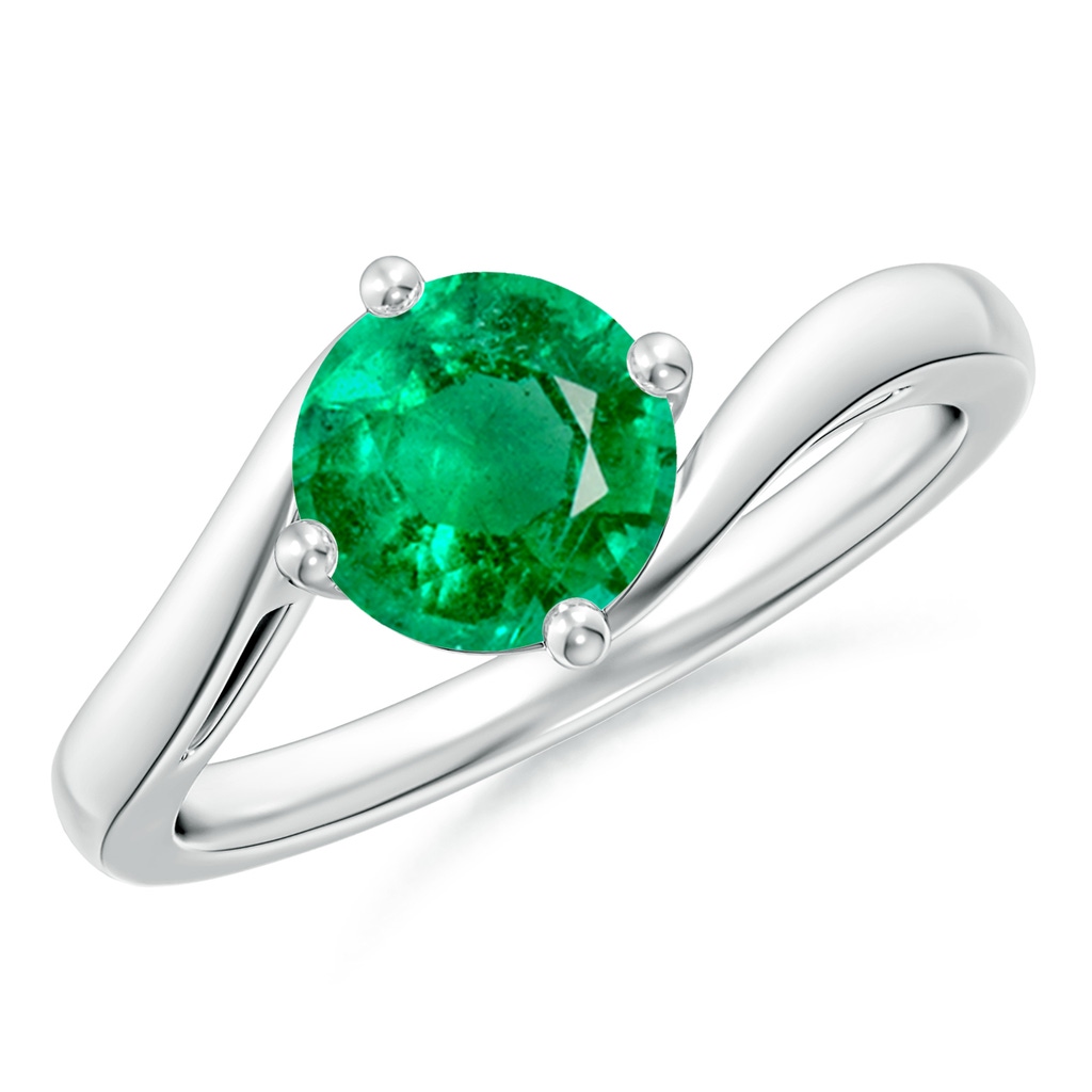 7mm AAA Classic Round Emerald Solitaire Bypass Ring in White Gold