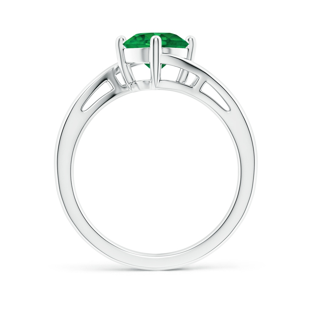 7mm AAA Classic Round Emerald Solitaire Bypass Ring in White Gold Side 199