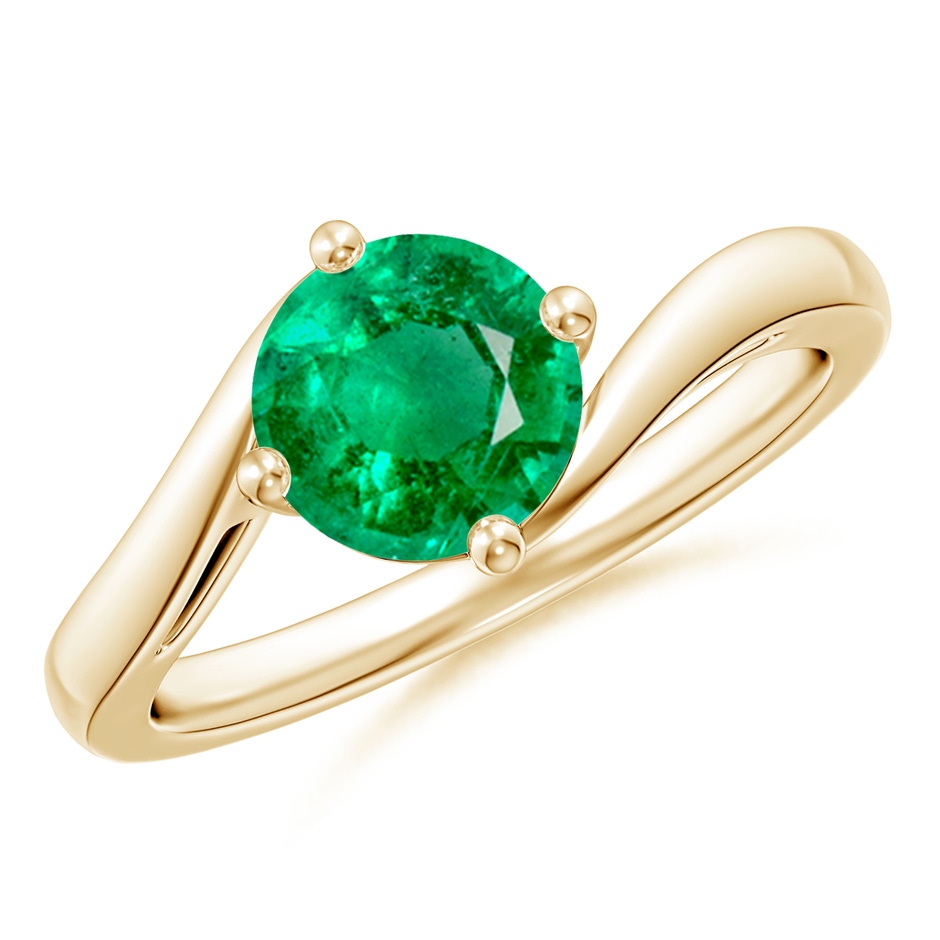 7mm AAA Classic Round Emerald Solitaire Bypass Ring in Yellow Gold 