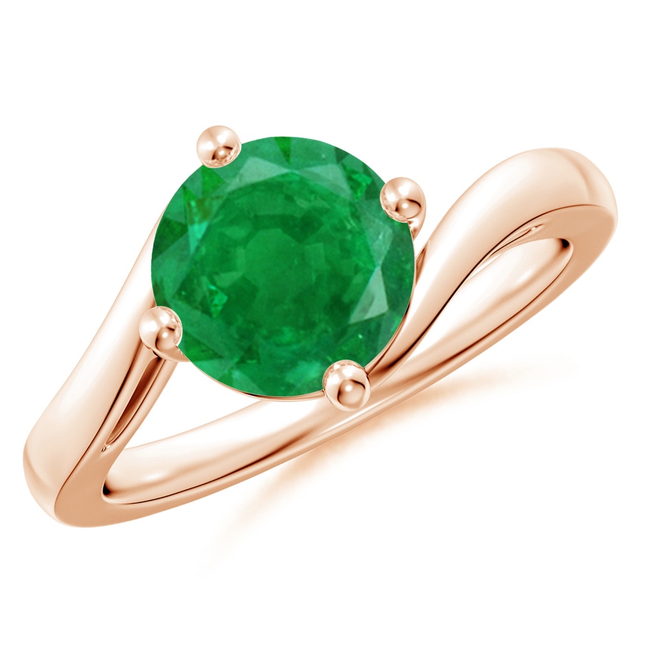 8mm AA Classic Round Emerald Solitaire Bypass Ring in Rose Gold 