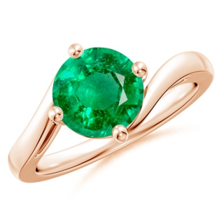 8mm AAA Classic Round Emerald Solitaire Bypass Ring in 9K Rose Gold