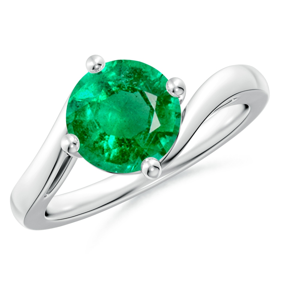 8mm AAA Classic Round Emerald Solitaire Bypass Ring in White Gold 