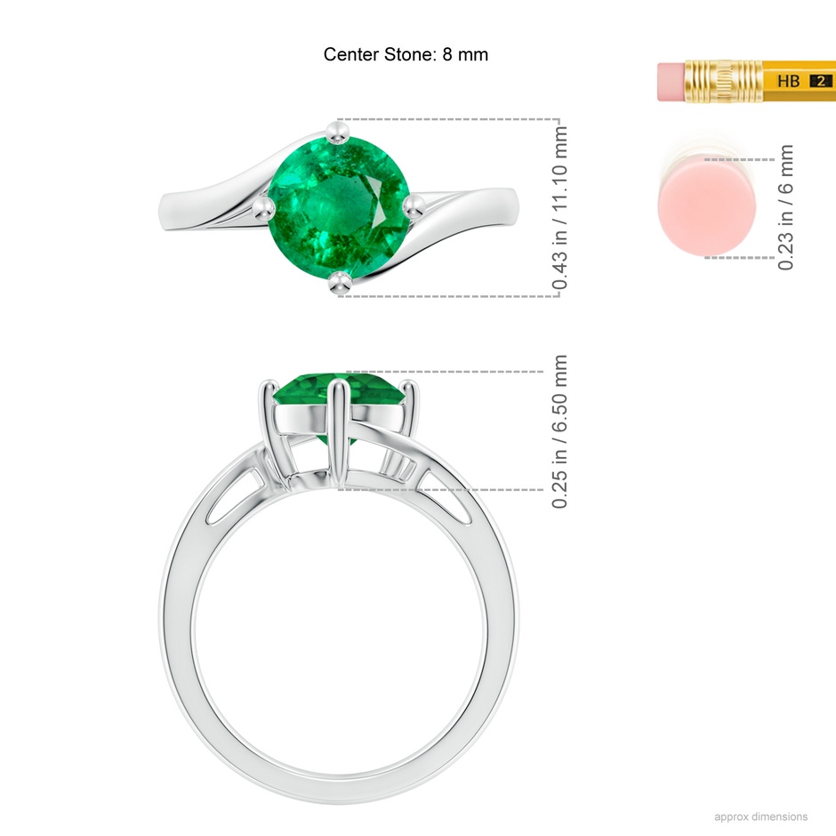 8mm AAA Classic Round Emerald Solitaire Bypass Ring in White Gold ruler