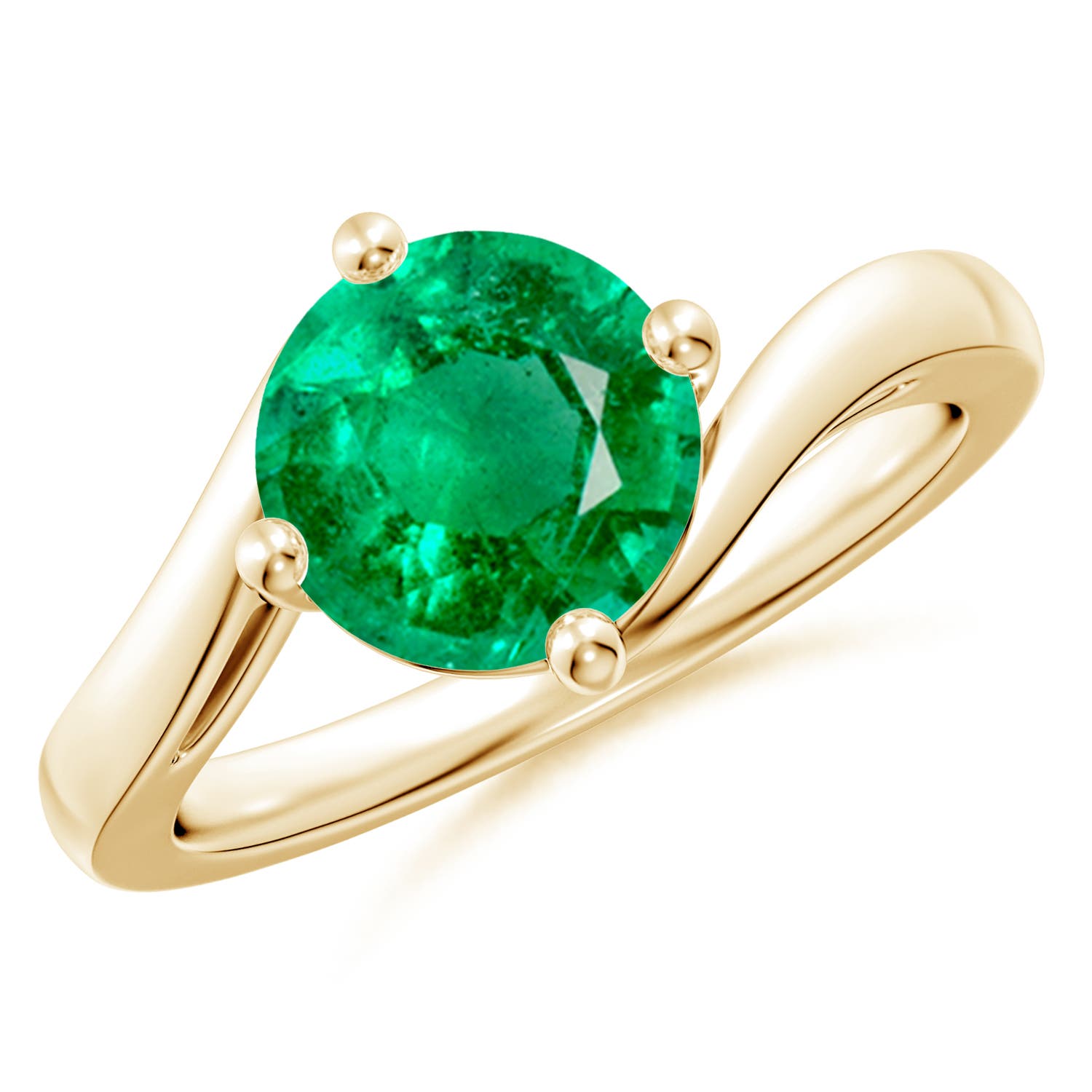 8mm AAA Classic Round Emerald Solitaire Bypass Ring in Yellow Gold