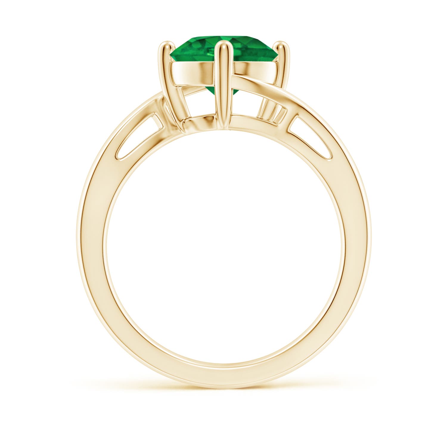 8mm AAA Classic Round Emerald Solitaire Bypass Ring in Yellow Gold