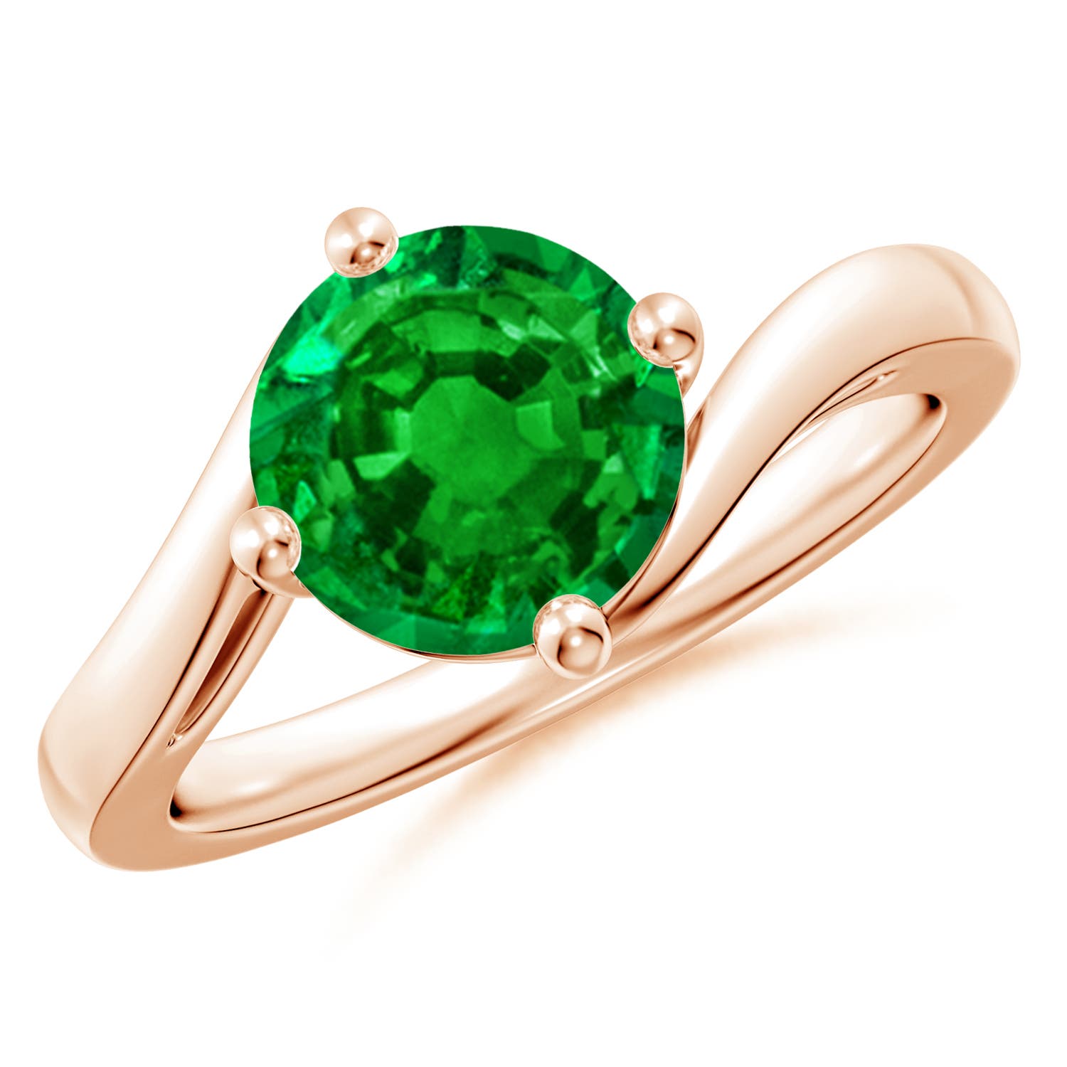8mm AAAA Classic Round Emerald Solitaire Bypass Ring in 18CT Rose Gold