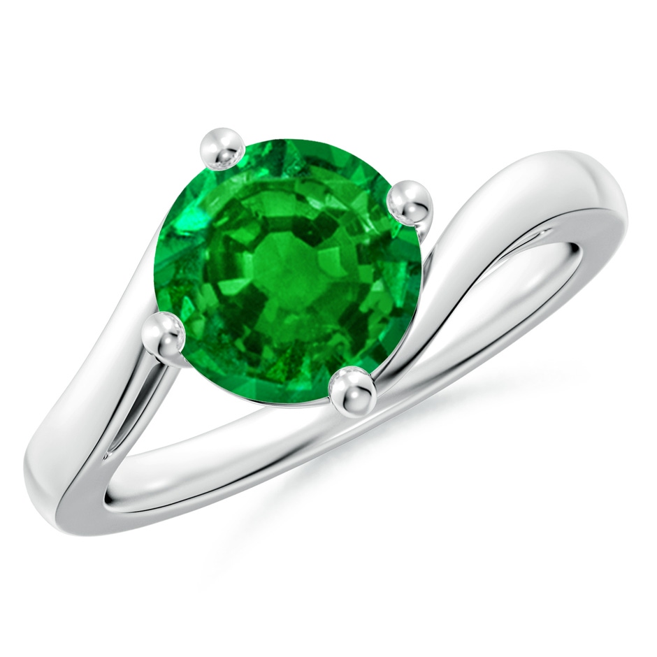 8mm AAAA Classic Round Emerald Solitaire Bypass Ring in P950 Platinum 