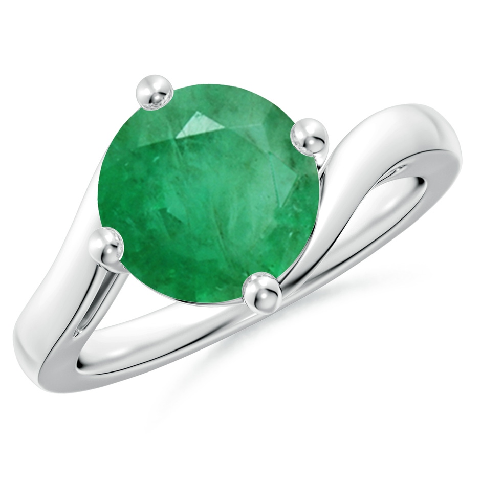 9mm A Classic Round Emerald Solitaire Bypass Ring in 18K White Gold 