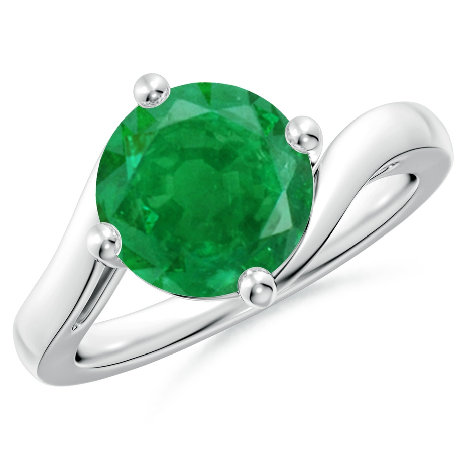 9mm AA Classic Round Emerald Solitaire Bypass Ring in P950 Platinum 