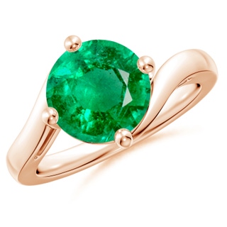 9mm AAA Classic Round Emerald Solitaire Bypass Ring in 9K Rose Gold