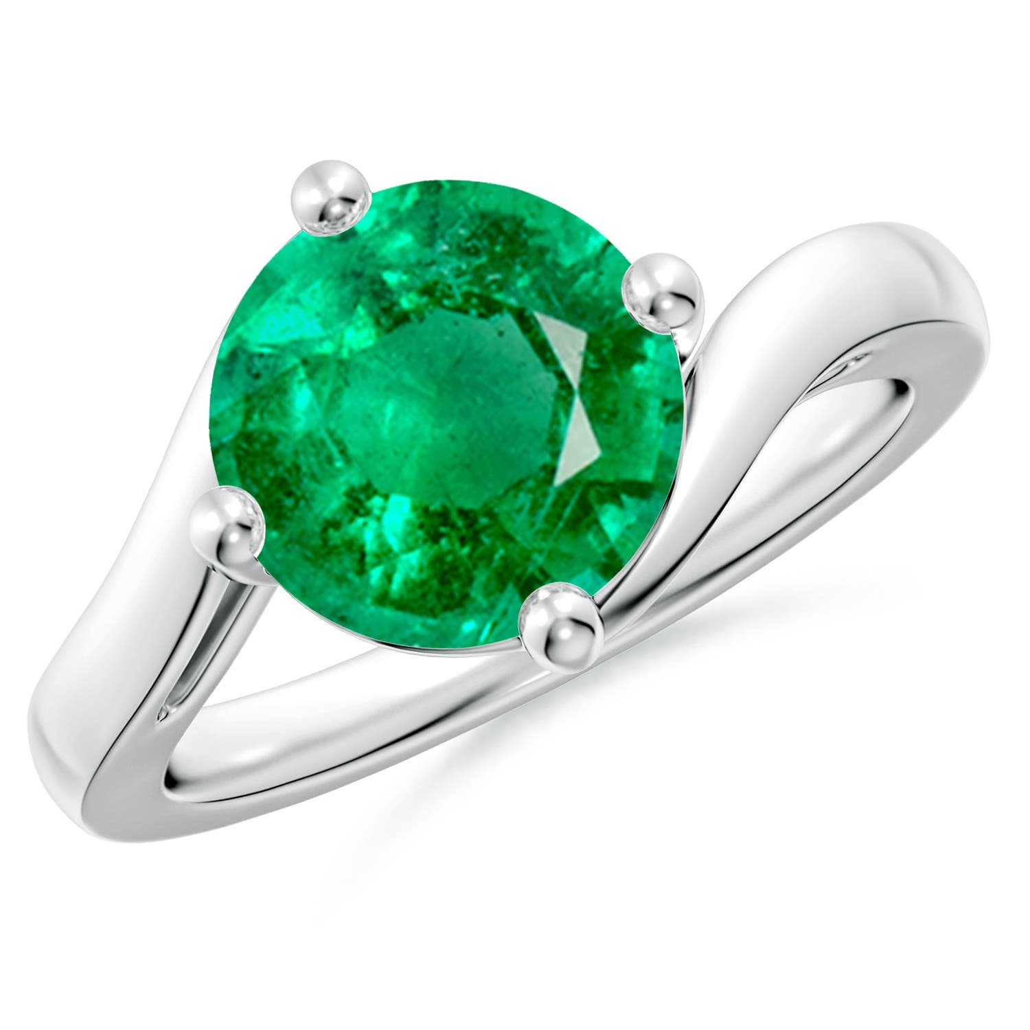 9mm AAA Classic Round Emerald Solitaire Bypass Ring in White Gold