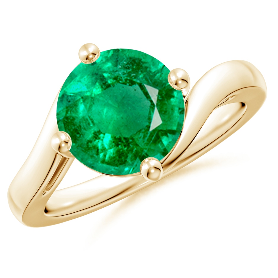 9mm AAA Classic Round Emerald Solitaire Bypass Ring in Yellow Gold 