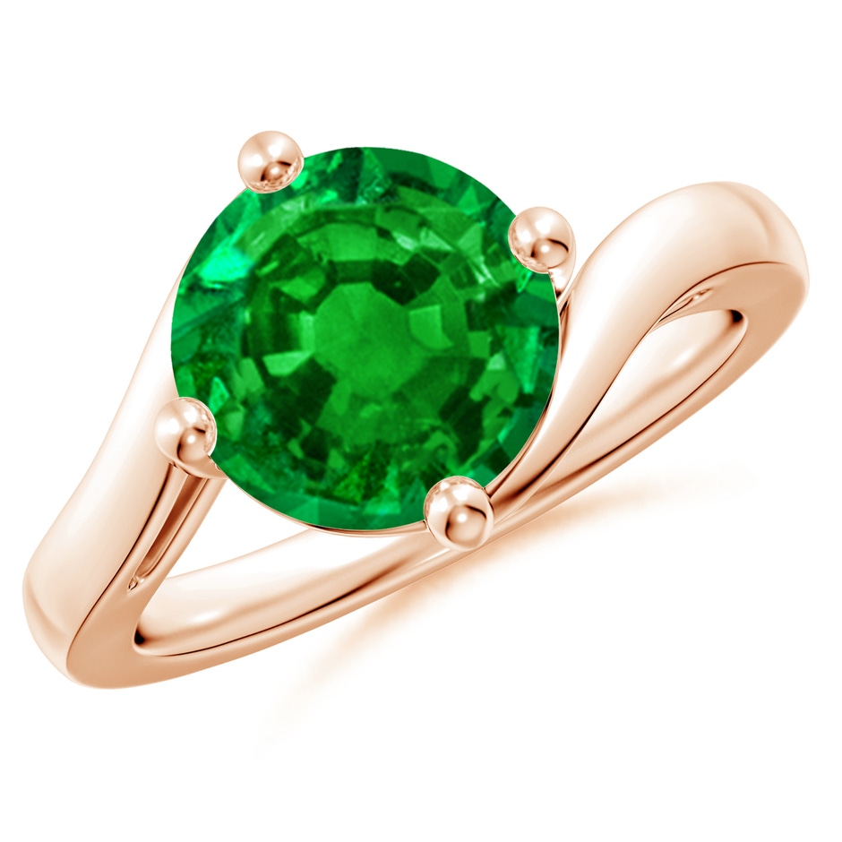 9mm AAAA Classic Round Emerald Solitaire Bypass Ring in 18K Rose Gold 