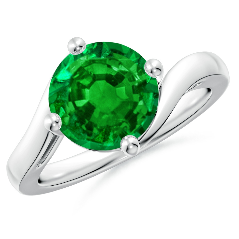 9mm AAAA Classic Round Emerald Solitaire Bypass Ring in P950 Platinum 