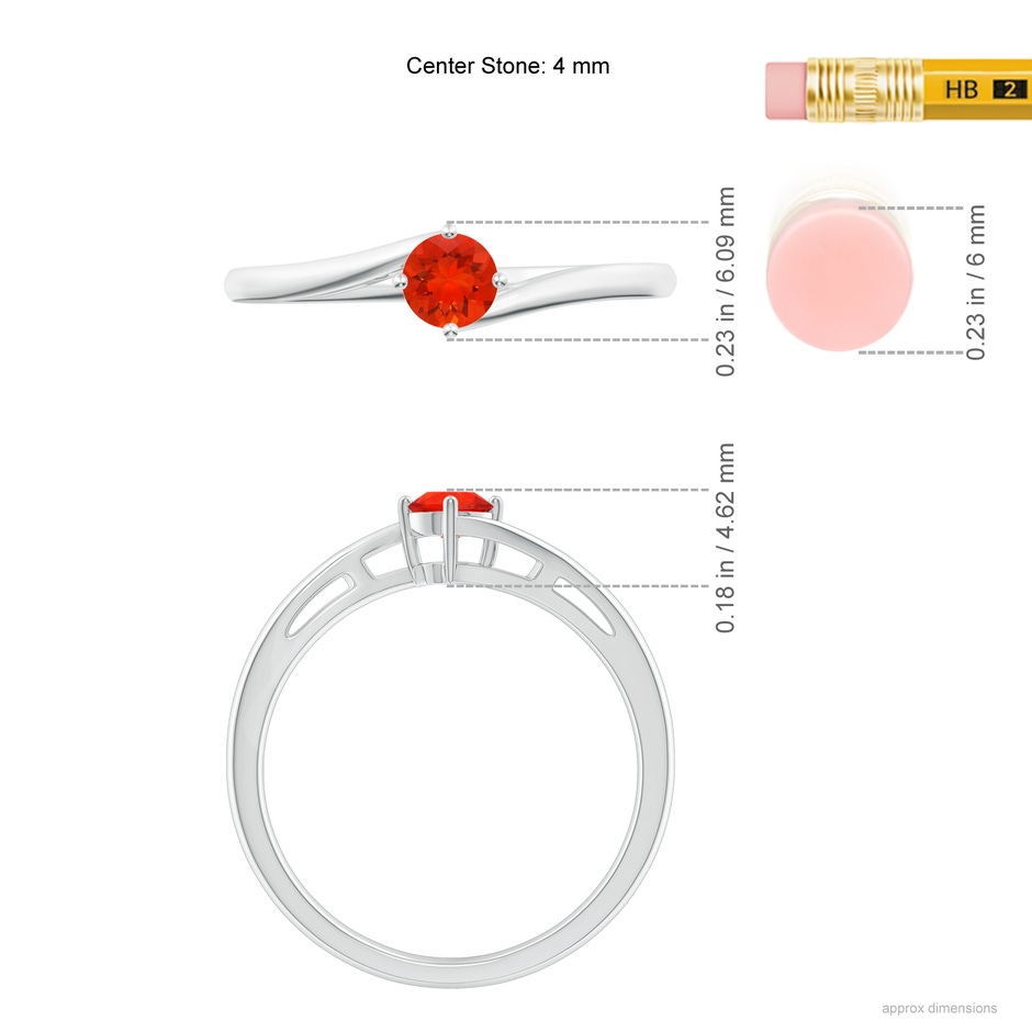 4mm AAAA Classic Round Fire Opal Solitaire Bypass Ring in P950 Platinum Ruler