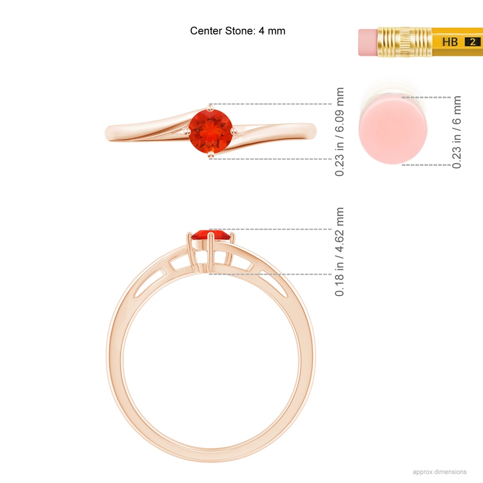 4mm AAAA Classic Round Fire Opal Solitaire Bypass Ring in Rose Gold Ruler