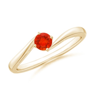 4mm AAAA Classic Round Fire Opal Solitaire Bypass Ring in Yellow Gold