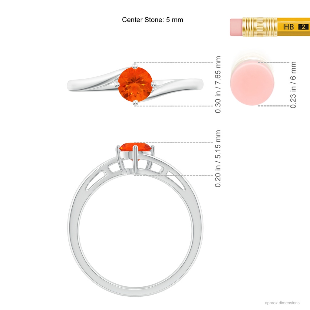 5mm AAA Classic Round Fire Opal Solitaire Bypass Ring in White Gold Ruler