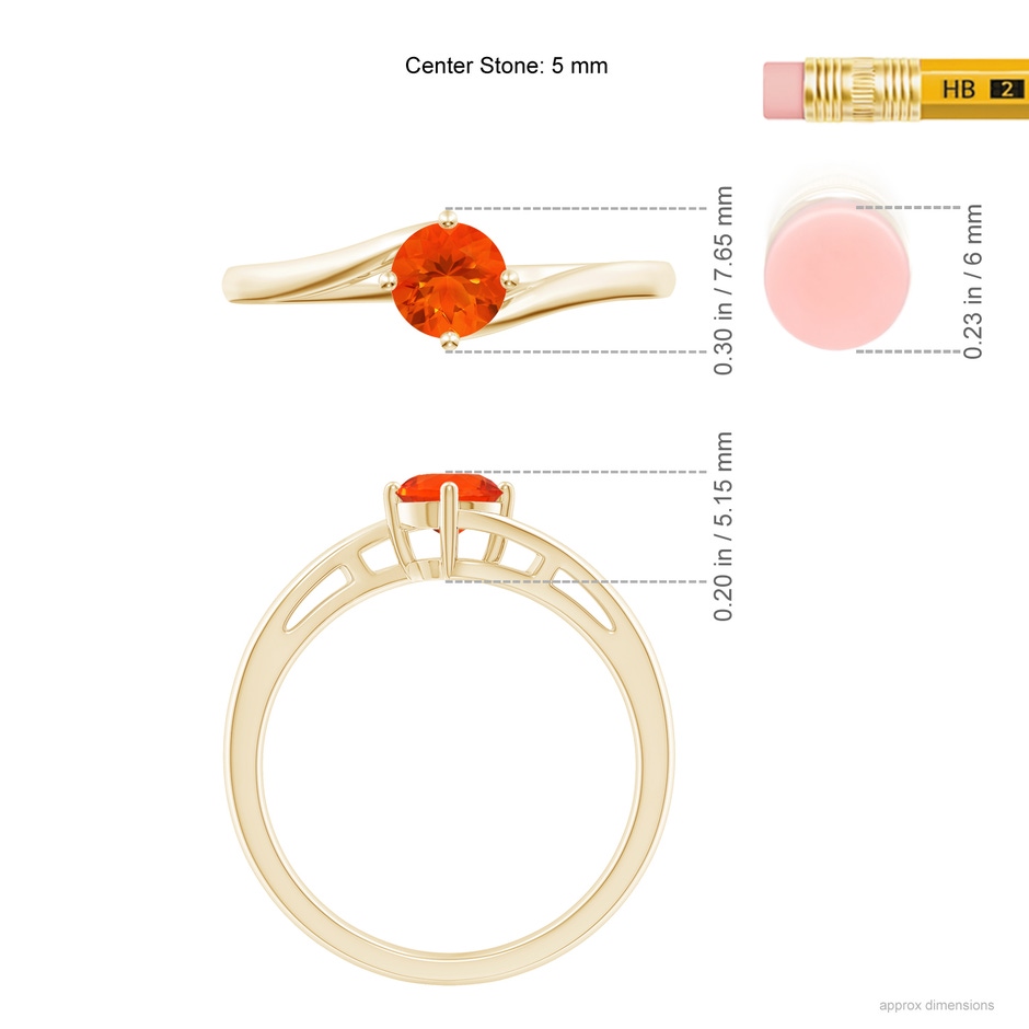 5mm AAA Classic Round Fire Opal Solitaire Bypass Ring in Yellow Gold Ruler