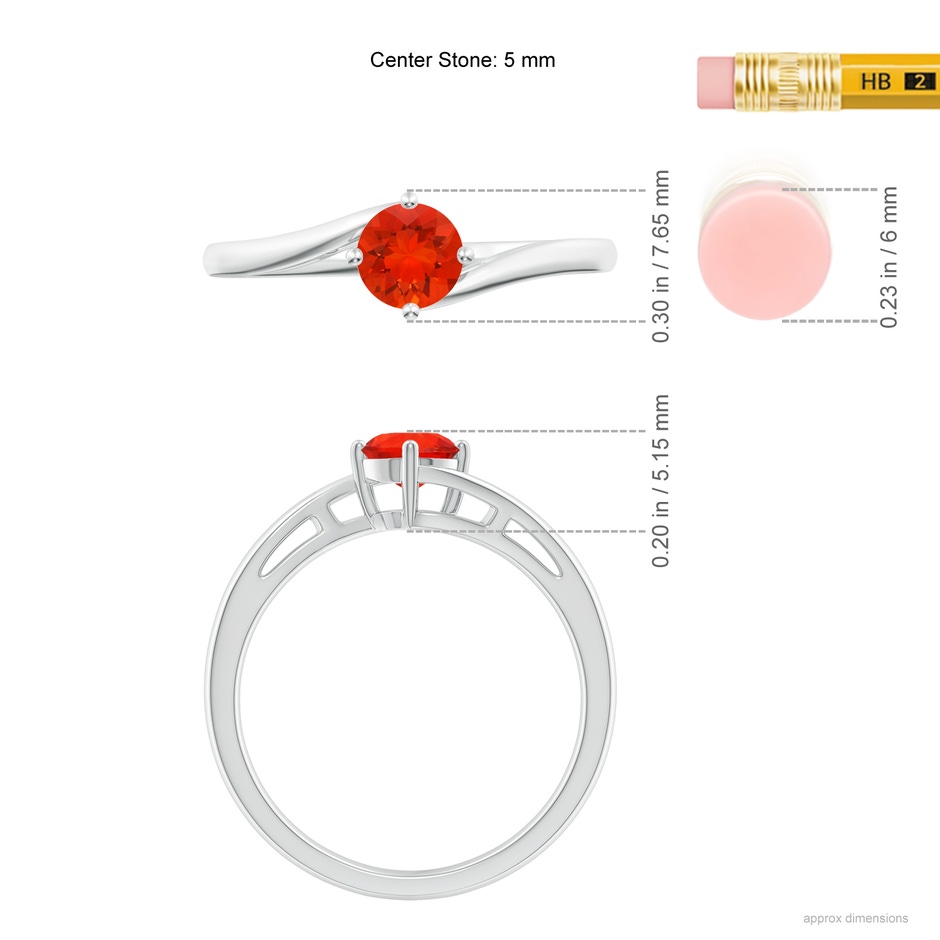 5mm AAAA Classic Round Fire Opal Solitaire Bypass Ring in P950 Platinum ruler