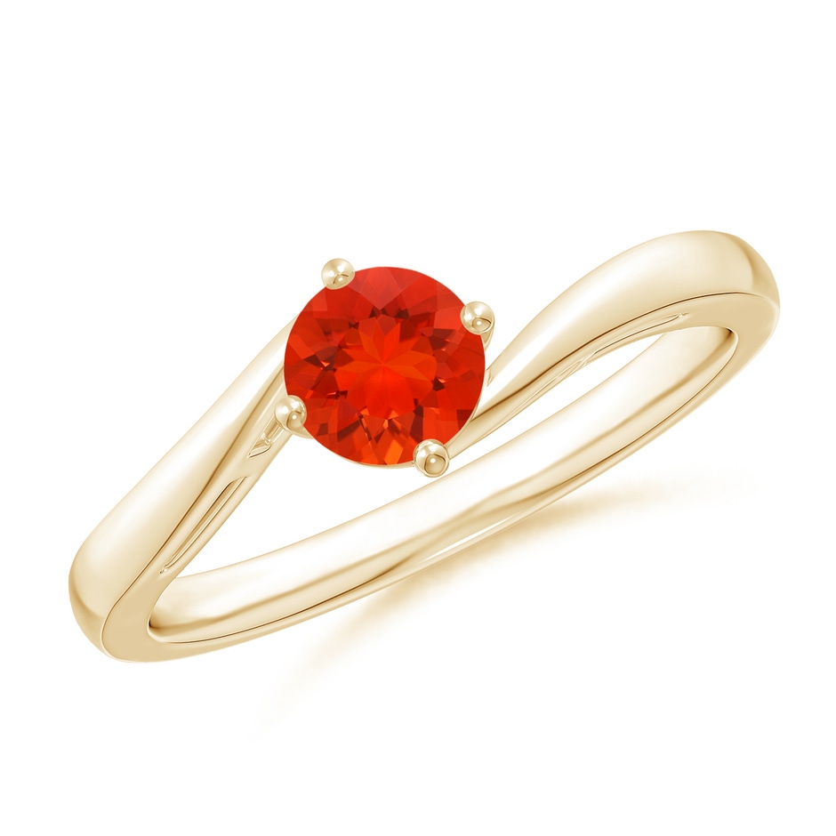 5mm AAAA Classic Round Fire Opal Solitaire Bypass Ring in Yellow Gold 