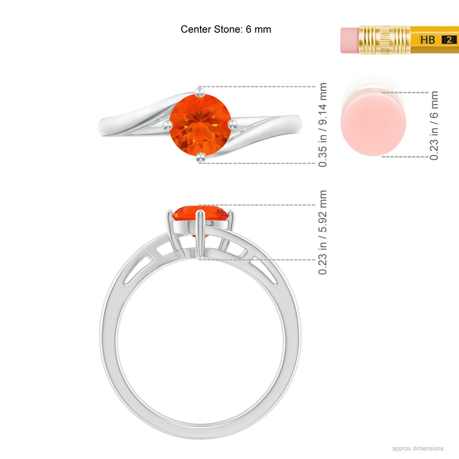 6mm AAA Classic Round Fire Opal Solitaire Bypass Ring in White Gold ruler