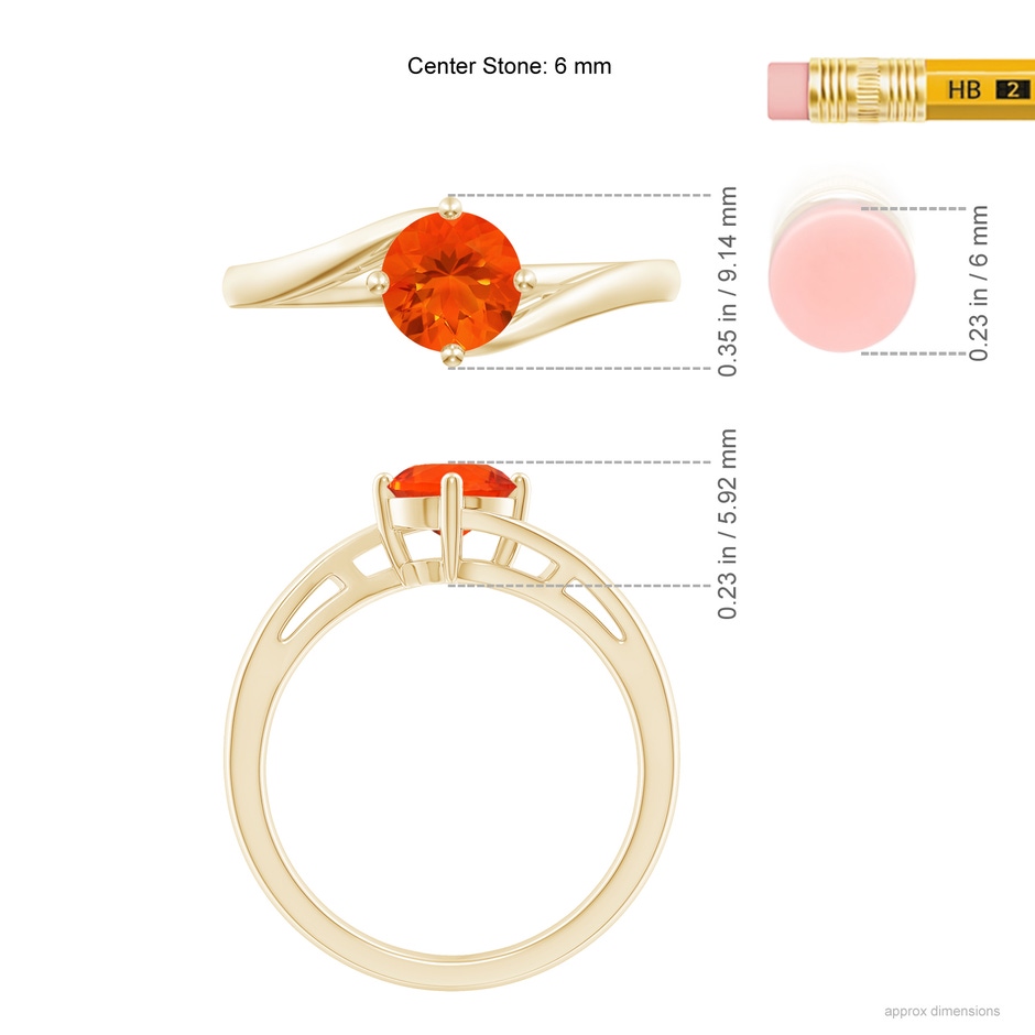 6mm AAA Classic Round Fire Opal Solitaire Bypass Ring in Yellow Gold Ruler