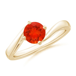 6mm AAAA Classic Round Fire Opal Solitaire Bypass Ring in Yellow Gold