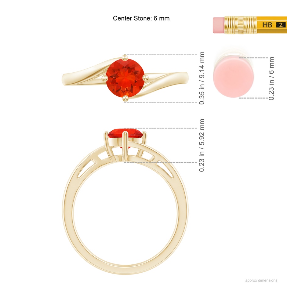 6mm AAAA Classic Round Fire Opal Solitaire Bypass Ring in Yellow Gold Ruler