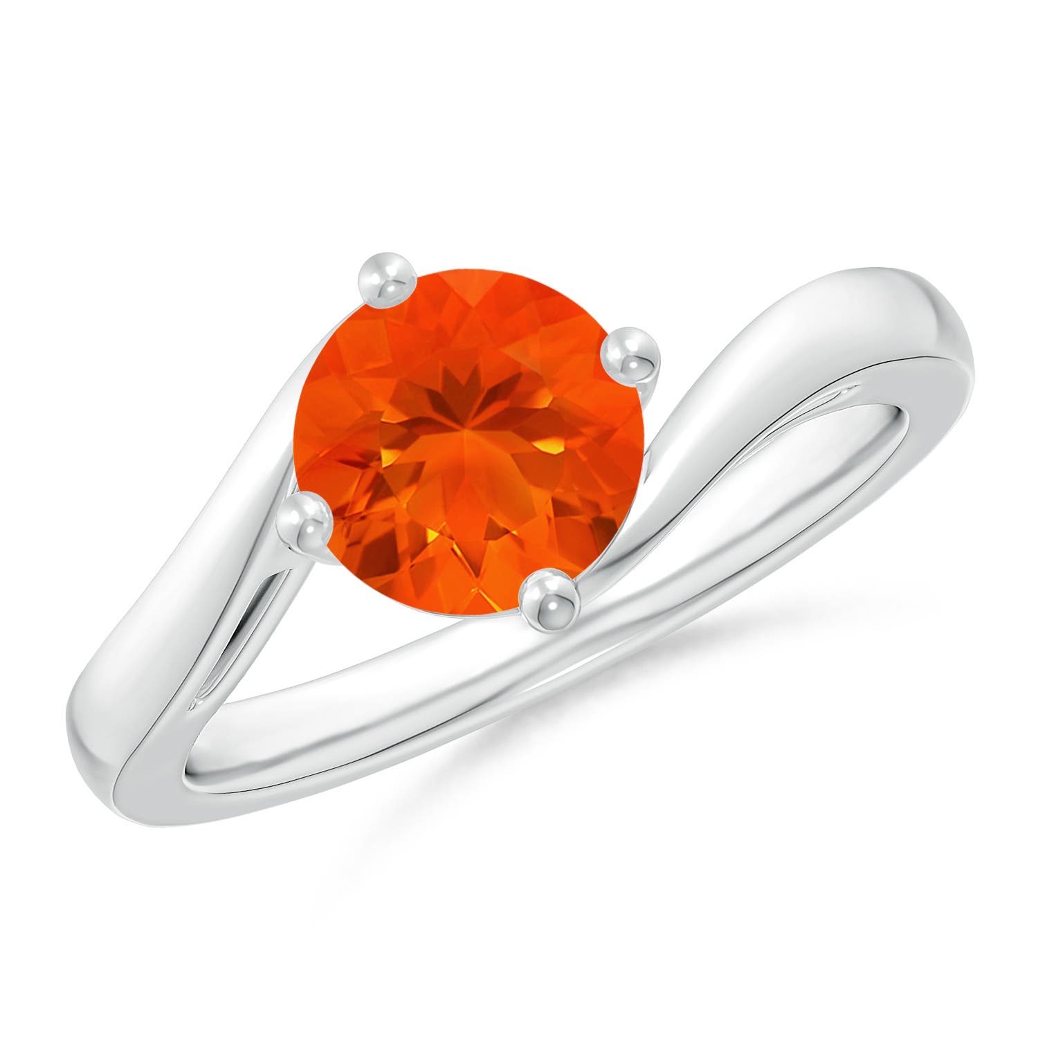 7mm AAA Classic Round Fire Opal Solitaire Bypass Ring in White Gold