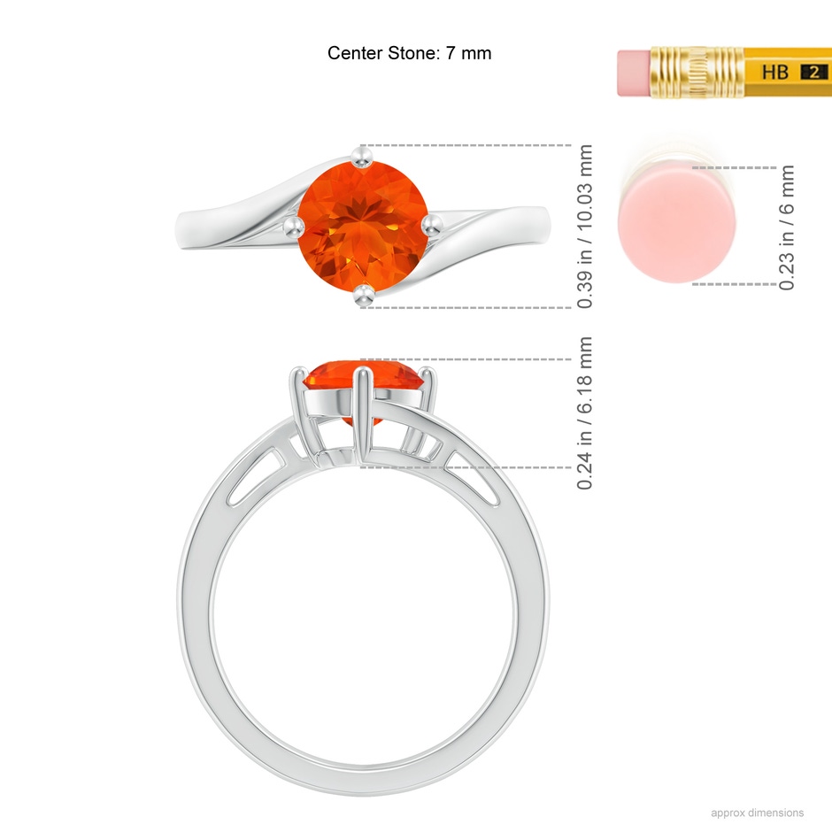 7mm AAA Classic Round Fire Opal Solitaire Bypass Ring in White Gold ruler