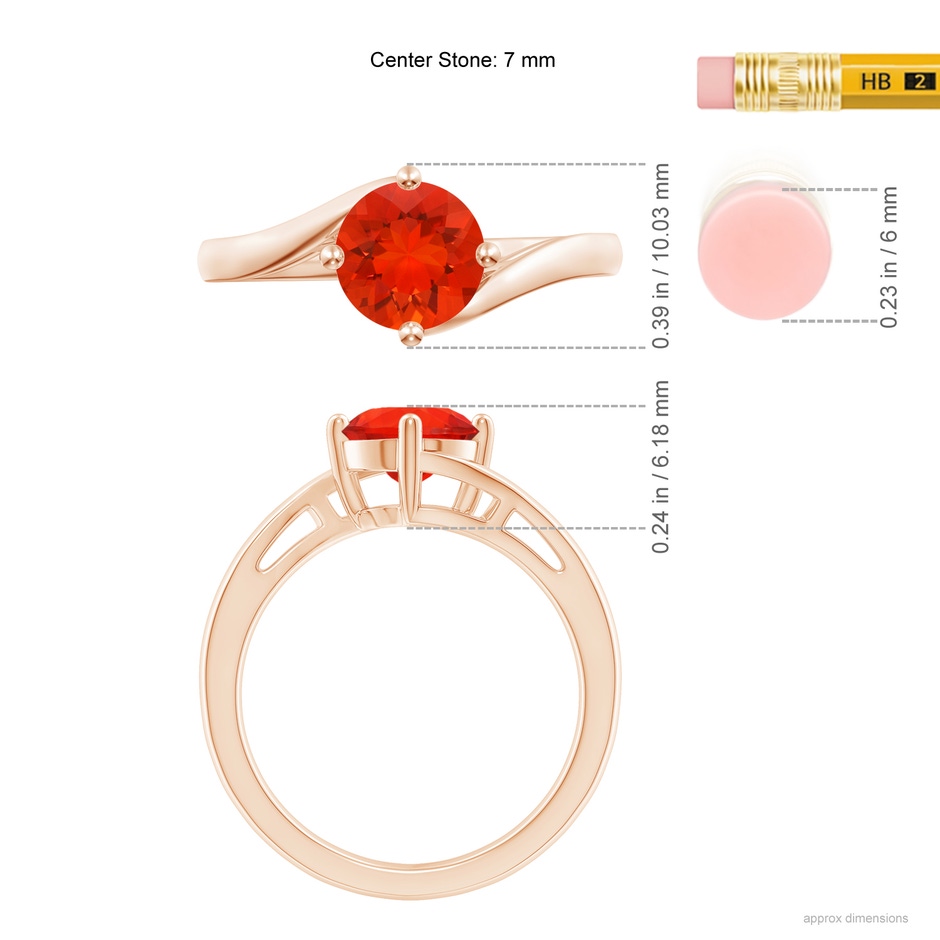 7mm AAAA Classic Round Fire Opal Solitaire Bypass Ring in Rose Gold Ruler