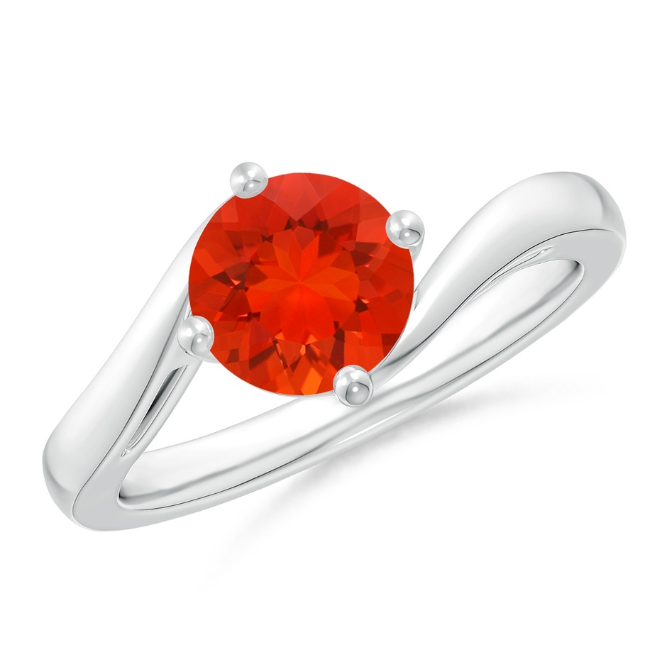 7mm AAAA Classic Round Fire Opal Solitaire Bypass Ring in White Gold 