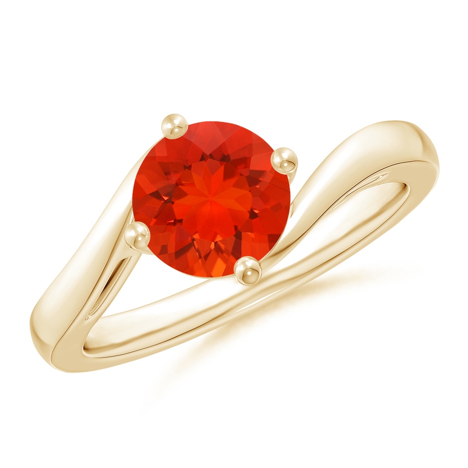 7mm AAAA Classic Round Fire Opal Solitaire Bypass Ring in Yellow Gold 