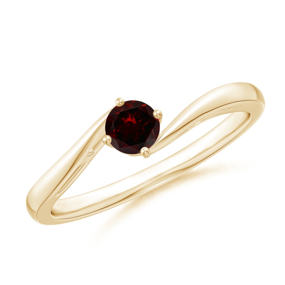 4mm A Classic Round Garnet Solitaire Bypass Ring in Yellow Gold 