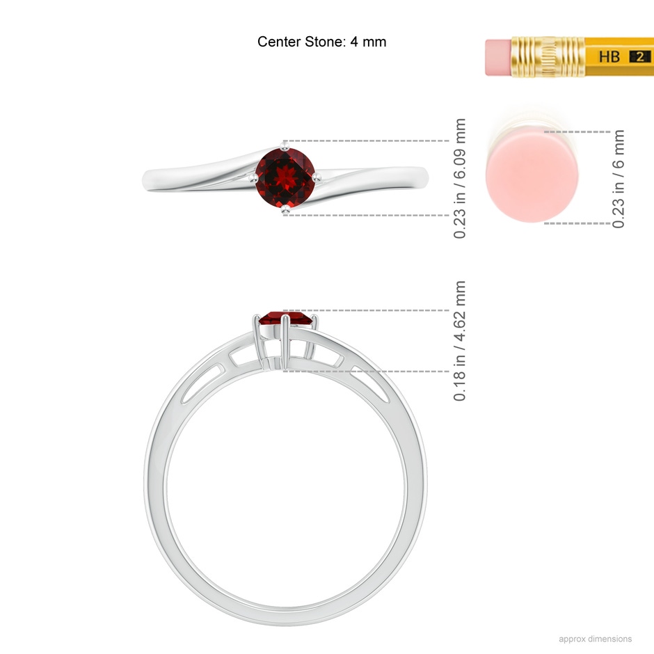 4mm AAAA Classic Round Garnet Solitaire Bypass Ring in S999 Silver ruler