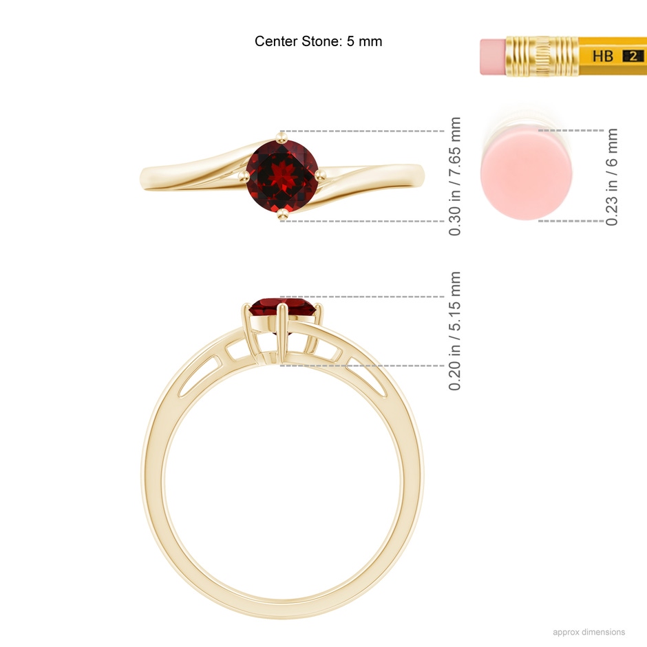 5mm AAAA Classic Round Garnet Solitaire Bypass Ring in 18K Yellow Gold ruler