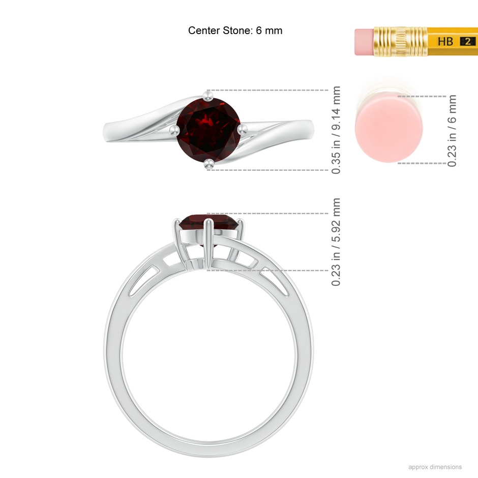 6mm A Classic Round Garnet Solitaire Bypass Ring in White Gold ruler