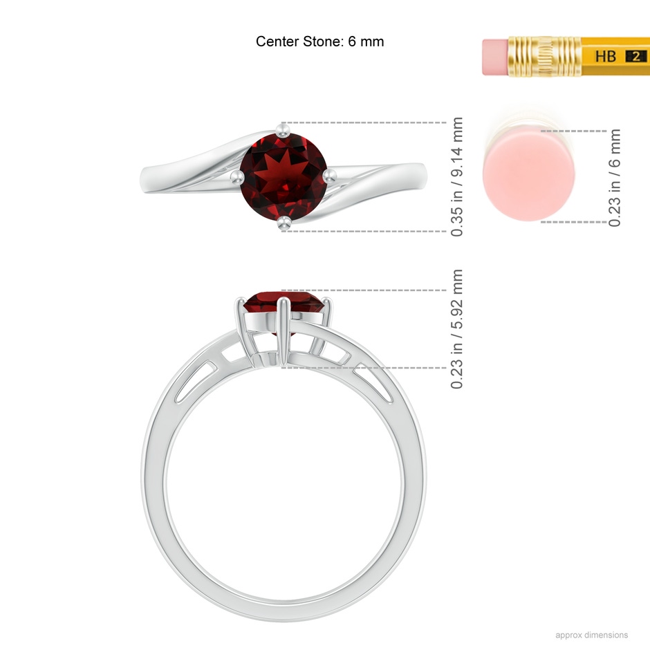 6mm AAA Classic Round Garnet Solitaire Bypass Ring in 18K White Gold ruler