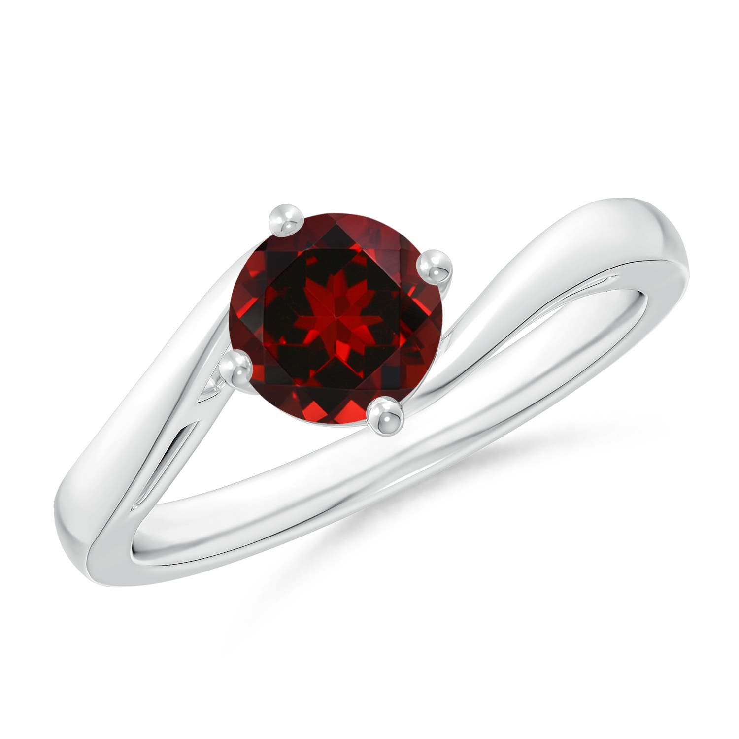 6mm AAAA Classic Round Garnet Solitaire Bypass Ring in 18CT White Gold