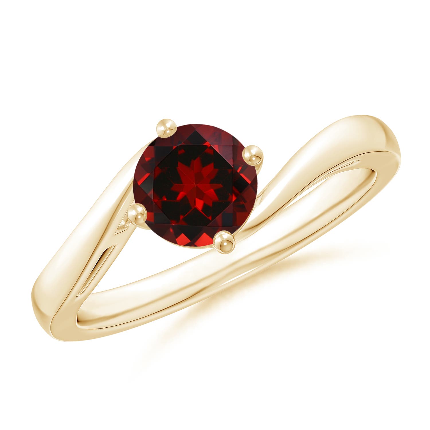 6mm AAAA Classic Round Garnet Solitaire Bypass Ring in 18CT Yellow Gold