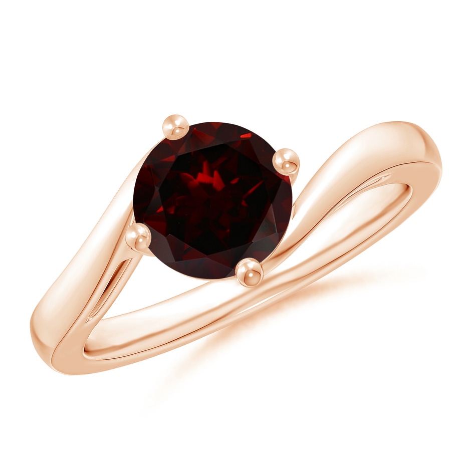7mm A Classic Round Garnet Solitaire Bypass Ring in 18K Rose Gold 