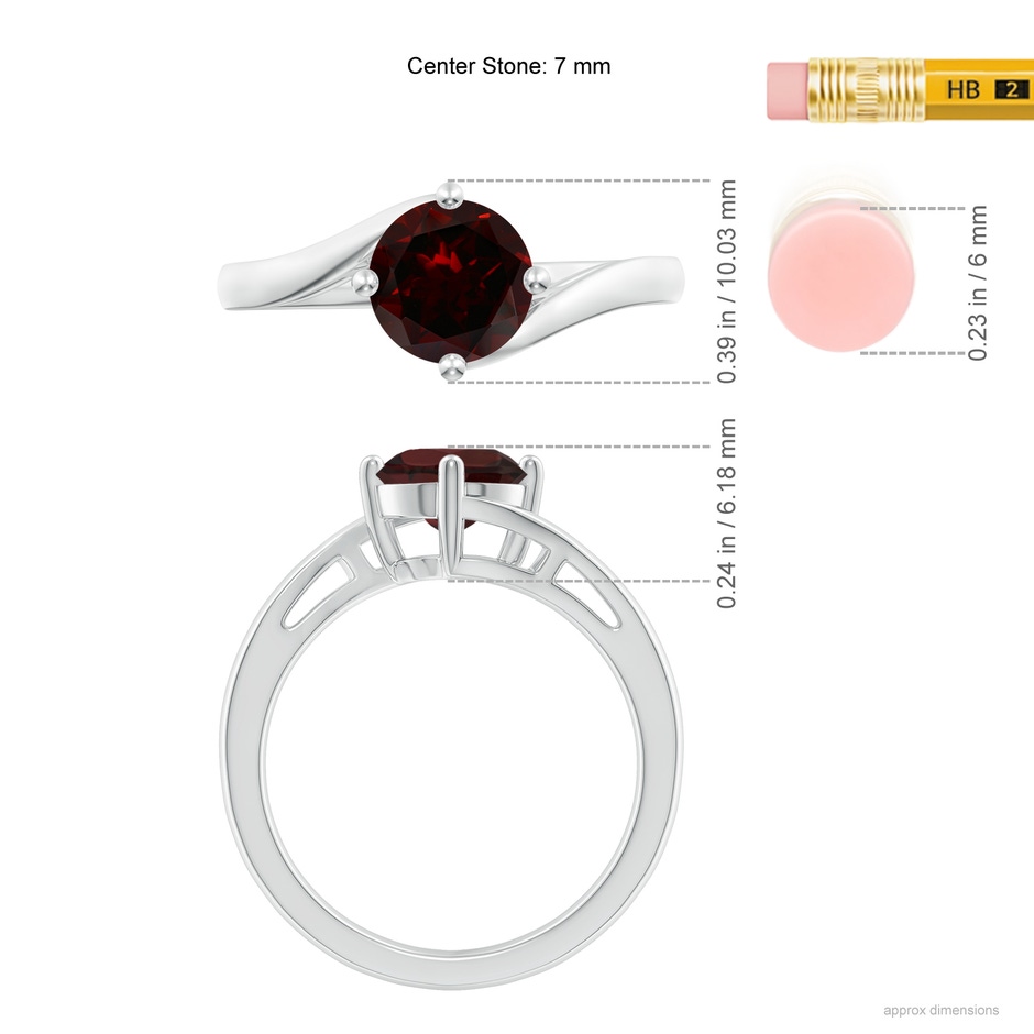 7mm A Classic Round Garnet Solitaire Bypass Ring in 18K White Gold ruler