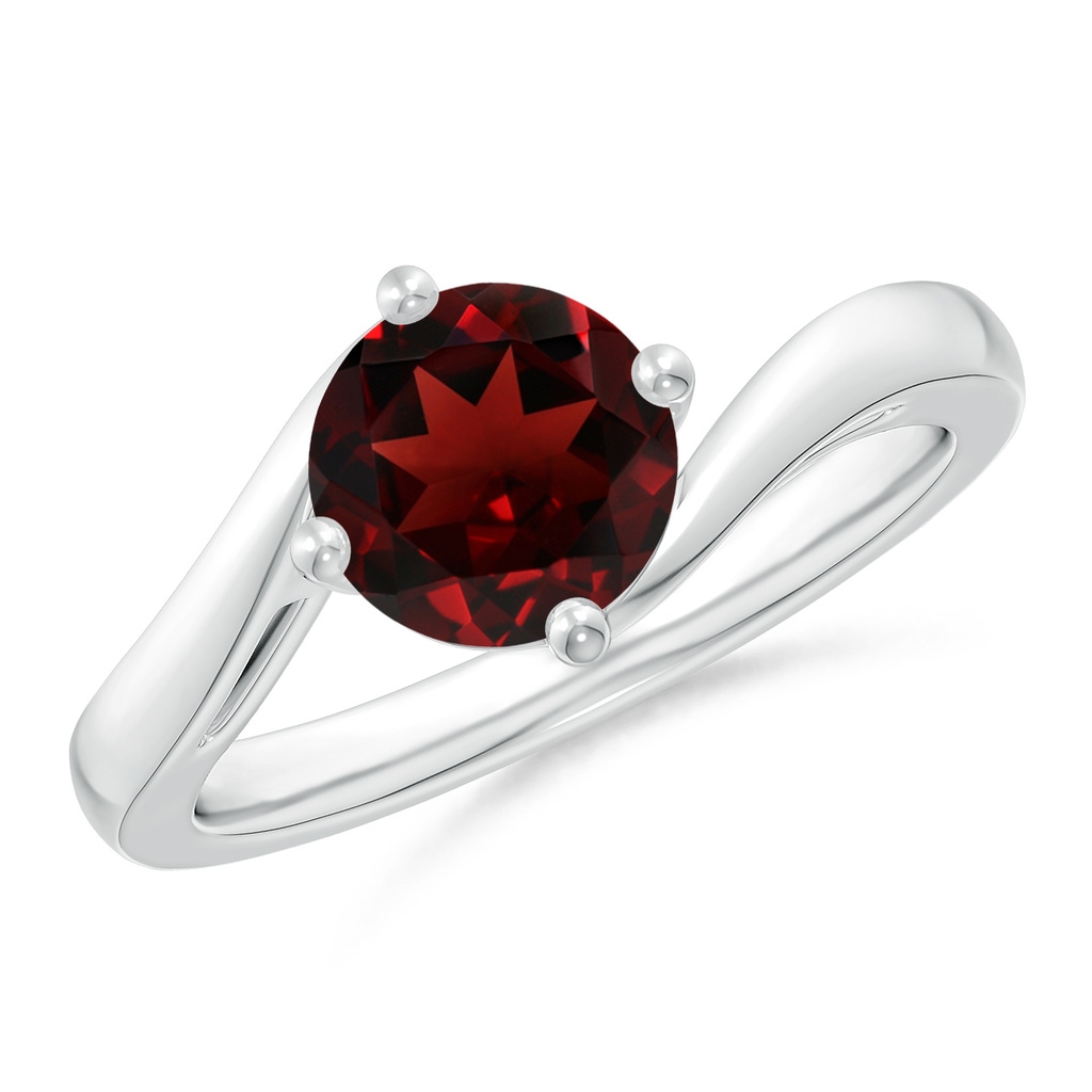 7mm AAA Classic Round Garnet Solitaire Bypass Ring in 18K White Gold