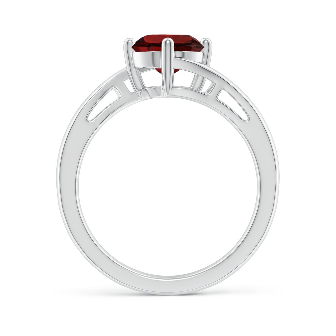 7mm AAA Classic Round Garnet Solitaire Bypass Ring in 18K White Gold - side 2