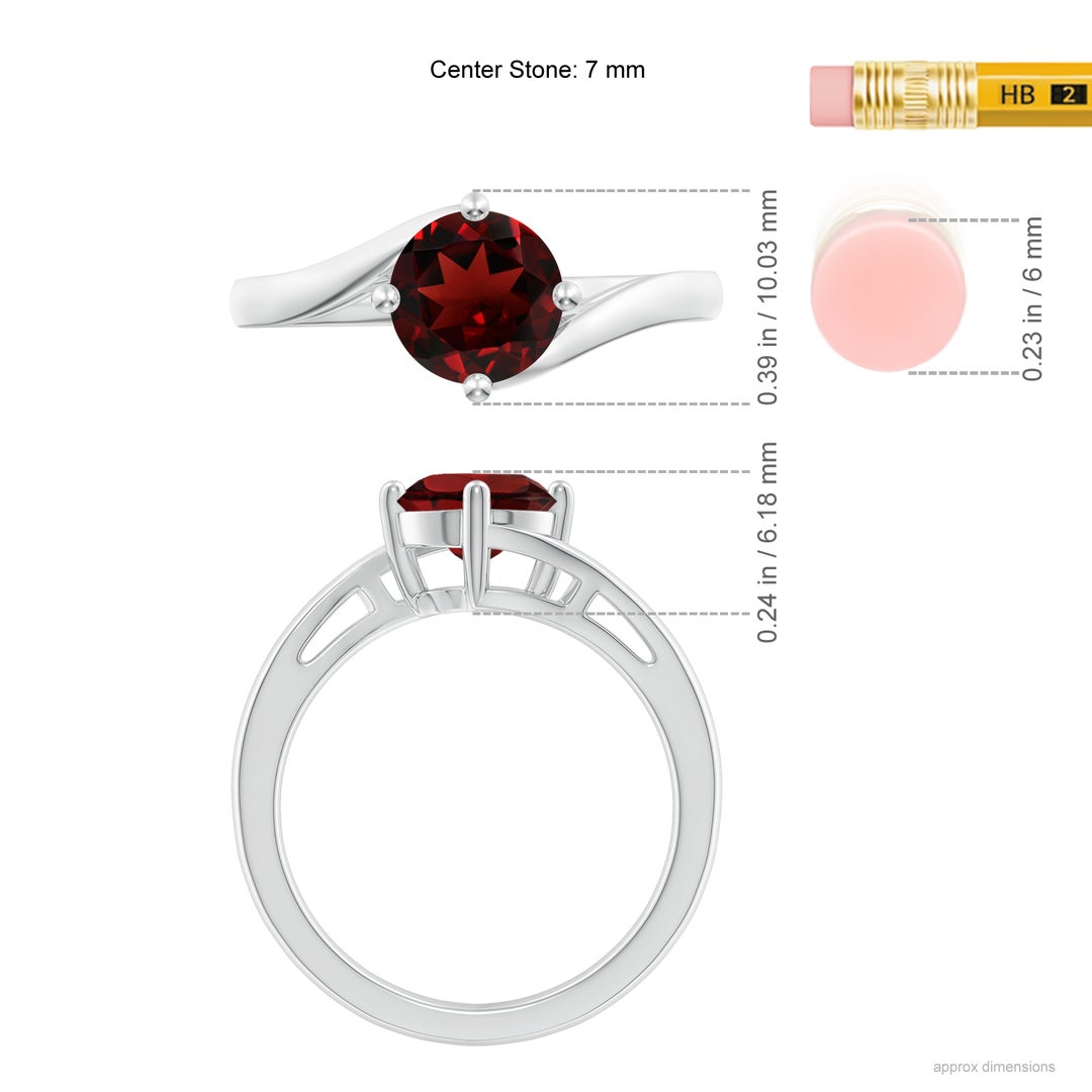 7mm AAA Classic Round Garnet Solitaire Bypass Ring in 18K White Gold - ruler