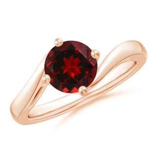 7mm AAAA Classic Round Garnet Solitaire Bypass Ring in 18K Rose Gold