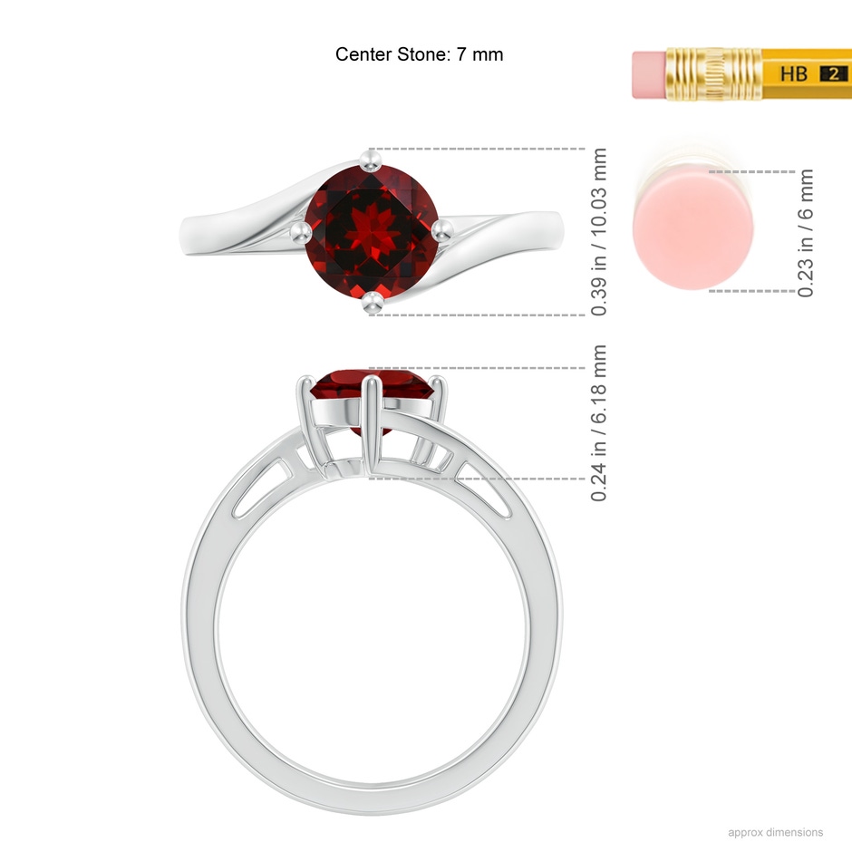 7mm AAAA Classic Round Garnet Solitaire Bypass Ring in White Gold ruler