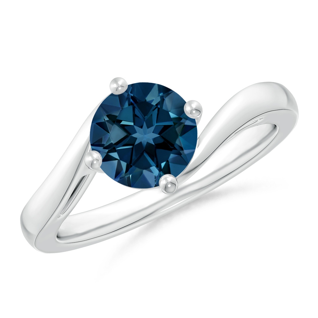 7mm AAAA Classic Round London Blue Topaz Solitaire Bypass Ring in White Gold