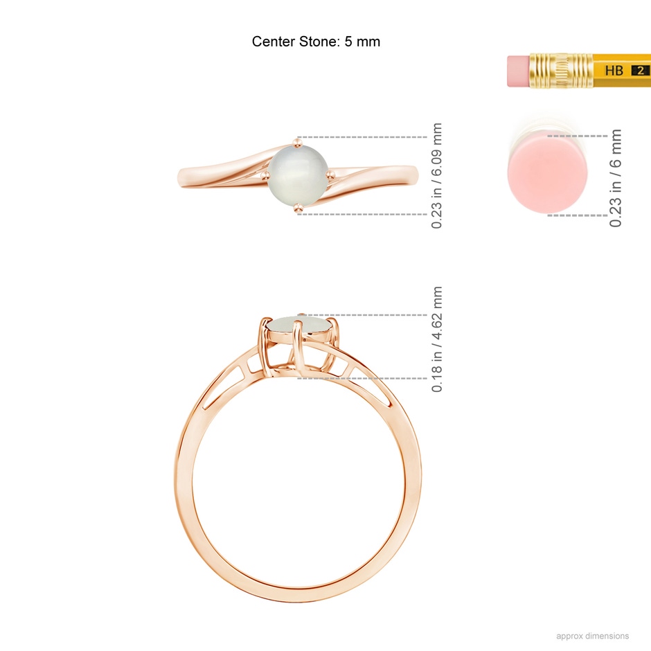 5mm AAA Classic Round Moonstone Solitaire Bypass Ring in Rose Gold ruler